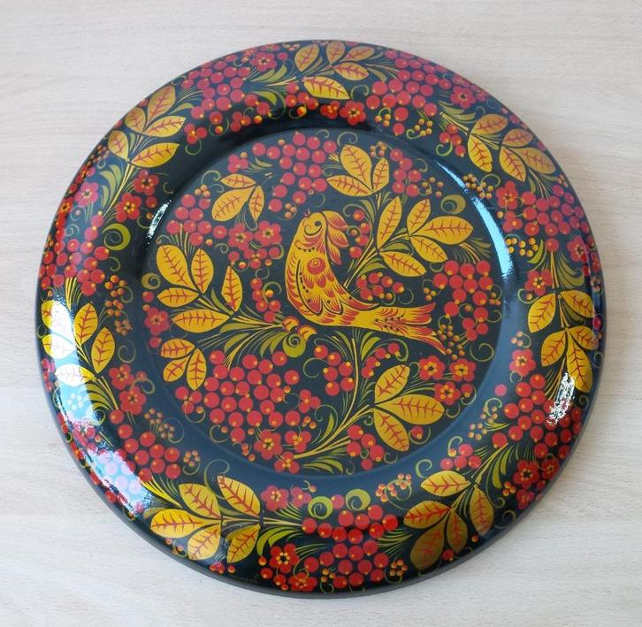 Khokhloma Wandplaat - Vogel in Bessenboom, Antiek en Kunst, Curiosa en Brocante, Ophalen of Verzenden