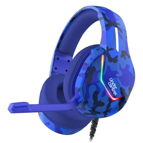 Under Control gaming headset – Blue camouflage, Computers en Software, Headsets, Nieuw, Over-ear, Bedraad, Gaming headset, Inklapbare microfoon