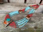 Prachtige Nepalese ketting versierd met Turkoois en Koraal., Blauw, Nieuw, Ophalen of Verzenden, Steen of Mineraal