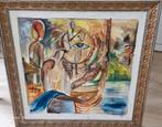 Afrikaans Schilderij met Bewerkte Lijst, Antiek en Kunst, Kunst | Schilderijen | Klassiek, Ophalen of Verzenden