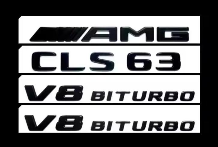Mercedes CLS 63 AMG Embleemset Zwart | V8 BITURBO Badge, Auto diversen, Tuning en Styling, Ophalen of Verzenden