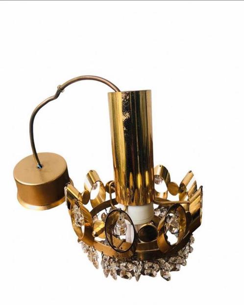 Prachtige vintage messing hanglamp kristal jaren 60, Antiek en Kunst, Antiek | Lampen, Ophalen of Verzenden