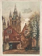 Jan Sirks kleurenets oude kerk Delft, Antiek en Kunst, Ophalen of Verzenden