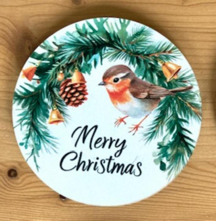 * WINTER KERST 6 hout/kurk onderzetters vogel sneeuw den, Huis en Inrichting, Woonaccessoires | Onderzetters, Nieuw, Glas of Kopje