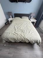 Tweepersoonsbed 140x 200 - Grijze Stof, Ophalen, Gebruikt, Tweepersoons, 140 cm
