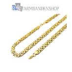 RVS set " gouden " platte koningsschakel ketting + armband., Sieraden, Tassen en Uiterlijk, Kettingen, Ophalen of Verzenden, Nieuw