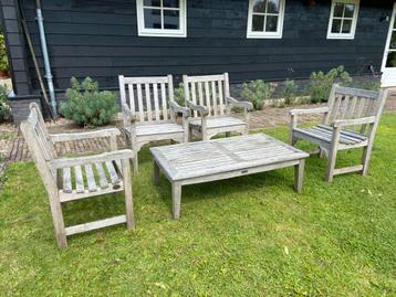 Teak & Garden 4 blok stoelen en tafel teakhout vergrijsd beschikbaar voor biedingen