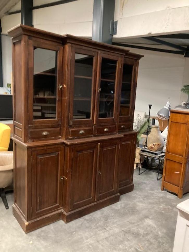 vitrinekast buffetkast massief eiken authentiek klassiek, Huis en Inrichting, Kasten | Vitrinekasten, Gebruikt, 200 cm of meer