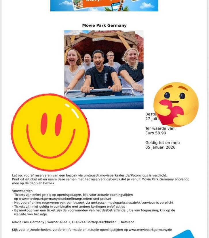 Kaartjes Moviepark Germany, Tickets en Kaartjes, Recreatie | Pretparken en Attractieparken, Drie personen of meer, Ticket of Toegangskaart