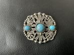 Vintage Broche met Turquoise Stenen, Sieraden, Tassen en Uiterlijk, Broches, Overige materialen, 4 tot 7 cm, Gebruikt, Blauw