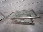 Rvs zilveren salon tafel glas glazen tafel, Gebruikt, Glas, Minder dan 50 cm, Rechthoekig