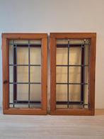 Vier houten ramen met glas in lood, Doe-het-zelf en Verbouw, Glas en Ramen, Gevelraam of Ruit, Minder dan 80 cm, Ophalen of Verzenden