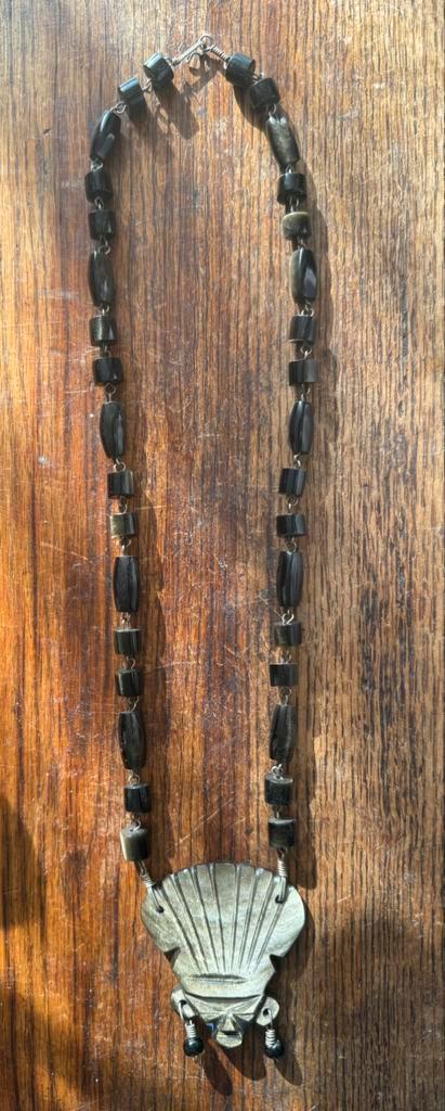 Zwart Obsidiaan Maya ketting Vintage Souvenir, Sieraden, Tassen en Uiterlijk, Kettingen, Zo goed als nieuw, Overige materialen