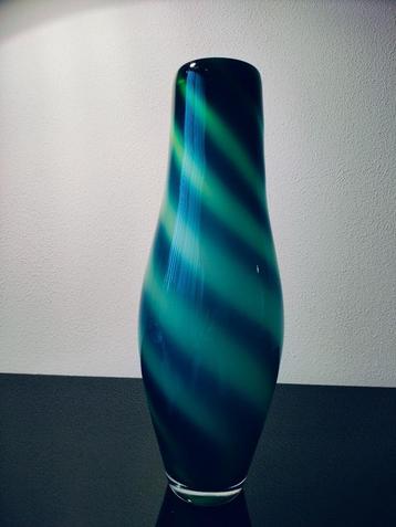 Mid-Century Vaas Glas Swirl Pop Art lime petrol 1960 beschikbaar voor biedingen