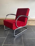 Gispen 407 fauteuil , hoogglans chroom, donkerrode ribstof, Huis en Inrichting, Fauteuils, Minder dan 50 cm, Minder dan 75 cm