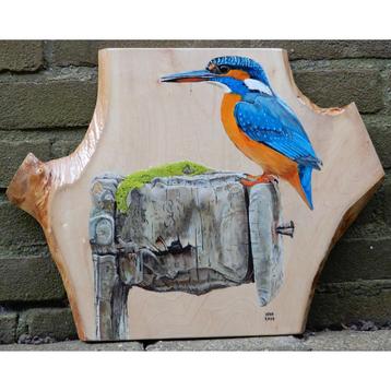 Schilderij ijsvogel op hout voor huis of tuin  beschikbaar voor biedingen