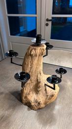 Robuuste Teak houten Kandelaar voor Dinerkaarsen, Ophalen of Verzenden, Gebruikt, Hout, Minder dan 25 cm