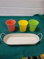 bloempotjes op schaal metaal gekleurd, Tuin en Terras, Bloempotten, Ophalen of Verzenden, 'T Olde Gre-j, Info@toldegrej.nl, Endepoelstraat 20f Didam