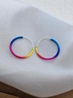 Sterling zilver Regenboog creolen 16 mm, Nieuw, Ophalen of Verzenden, Knopjes of Stekers, Zilver