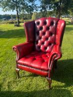 Rode Chesterfield Oorfauteuil, Ophalen of Verzenden, Gebruikt, Leer, 75 tot 100 cm