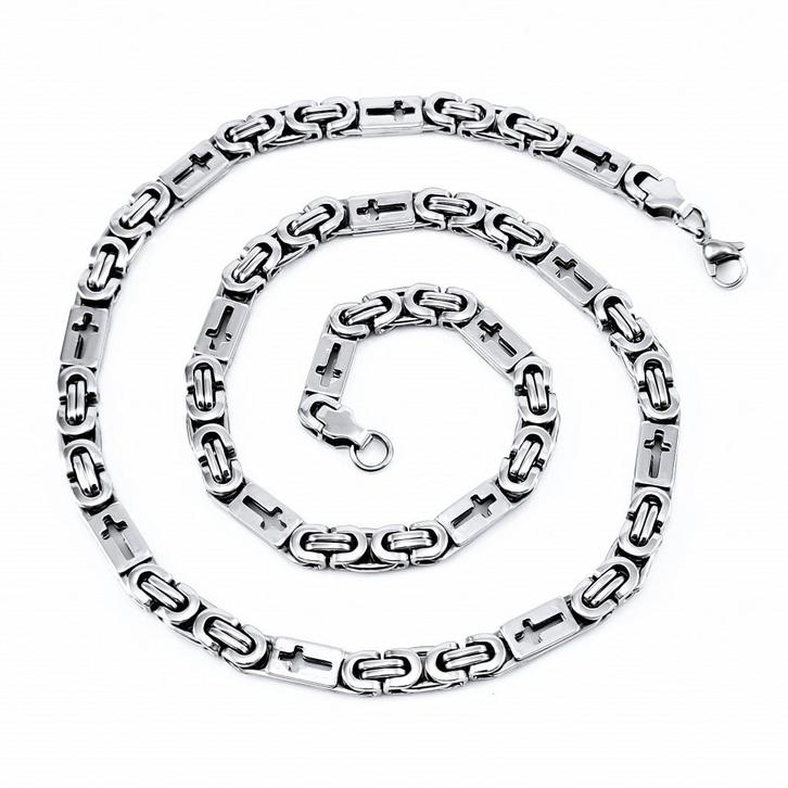 55cm x 6,5mm Zilverkleur Stalen Heren Platte Koningsketting, Sieraden, Tassen en Uiterlijk, Kettingen, Nieuw, Overige materialen