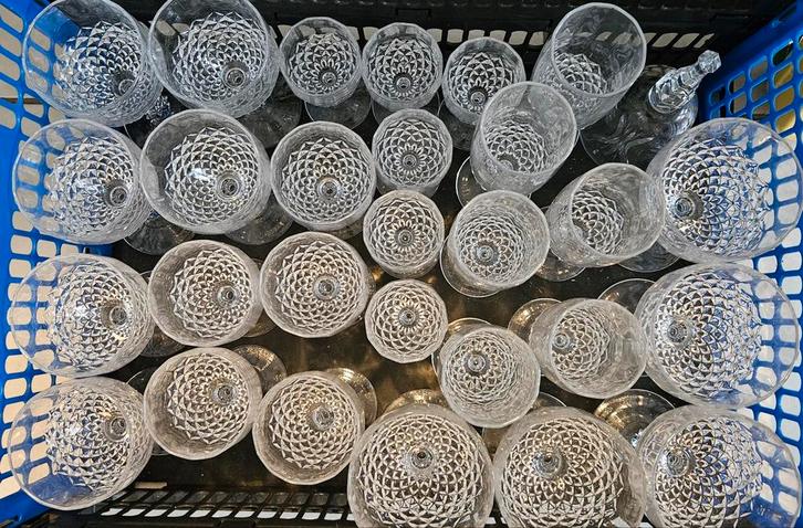 Kristallen Glazen Set + Bel (27+1), Huis en Inrichting, Keuken | Servies, Gebruikt, Glas of Glazen, Overige stijlen, Glas, Ophalen of Verzenden