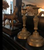 2 unieke zware messing kandelaars kerst, Ophalen of Verzenden, Koper of Brons