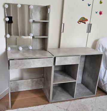 Make up tafel met spiegel, lade, extra kast