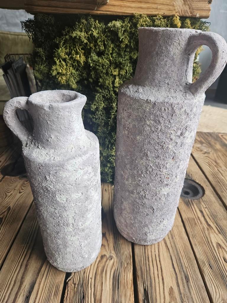 Aardewerk Kruiken Set Oud Roze Creme, Huis en Inrichting, Gebruikt, Overige kleuren, Aardewerk of Porselein, Ophalen of Verzenden