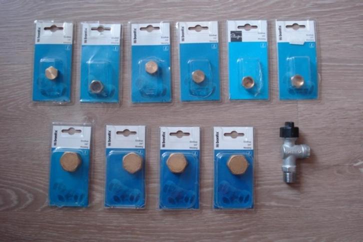 Messing draadfitting dopsok eindkap 6x 3/8" 4x 3/4" gaskraan, Doe-het-zelf en Verbouw, Sanitair, Zo goed als nieuw, Overige typen