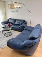 Natuzzi Italiaans lederen bankstel donkerblauw, Huis en Inrichting, Banken | Bankstellen, Ophalen, Gebruikt, 75 tot 100 cm, Rechte bank