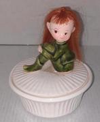 Vintage keramische Pixie girl elf op een keramisch doosje, Ophalen of Verzenden, Gebruikt, Fantasy