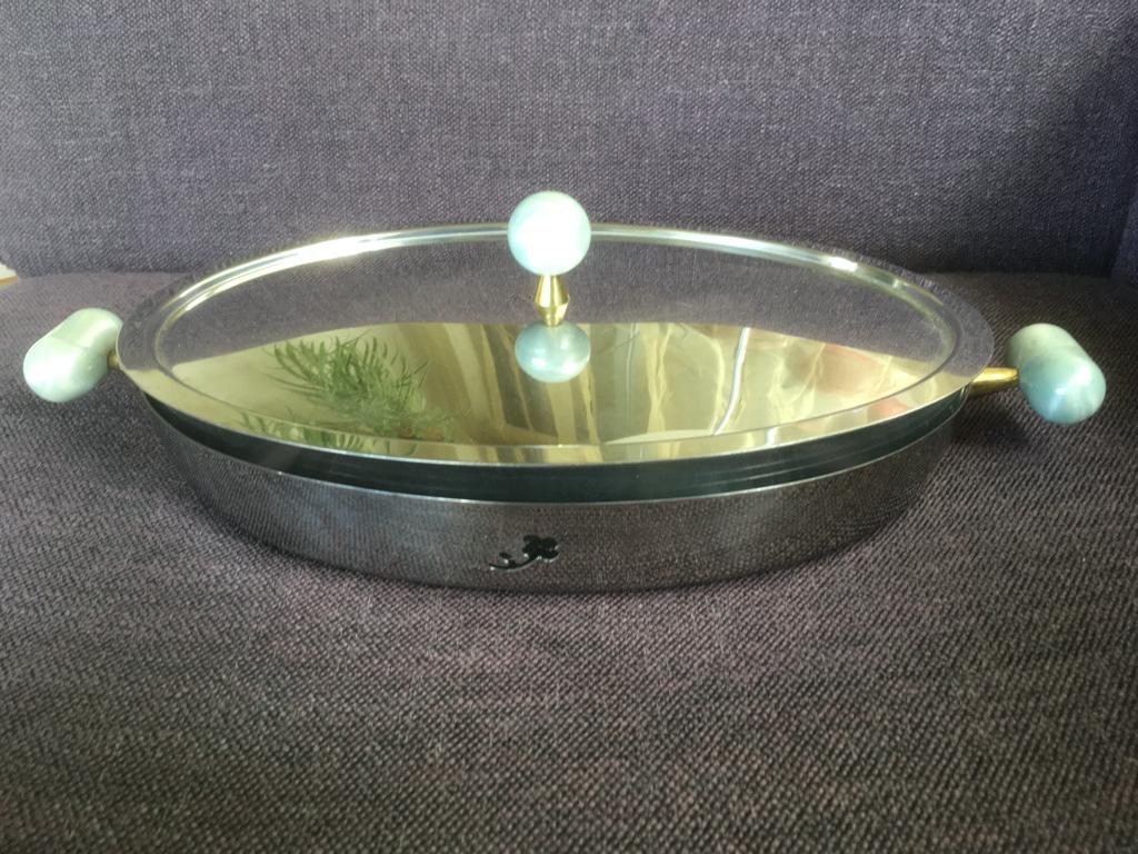 Alessi ovenschaal glas + RVS, Ophalen of Verzenden, Gebruikt