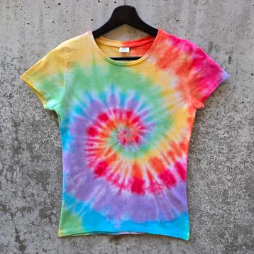 Regenboog spiral tie dye zomer festival tshirt dames maat XS beschikbaar voor biedingen