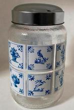 Glazen voorraadpot van Nescafé met blauwe print.H. 16 cm, Overige typen, Ophalen of Verzenden, Overige stijlen, Glas