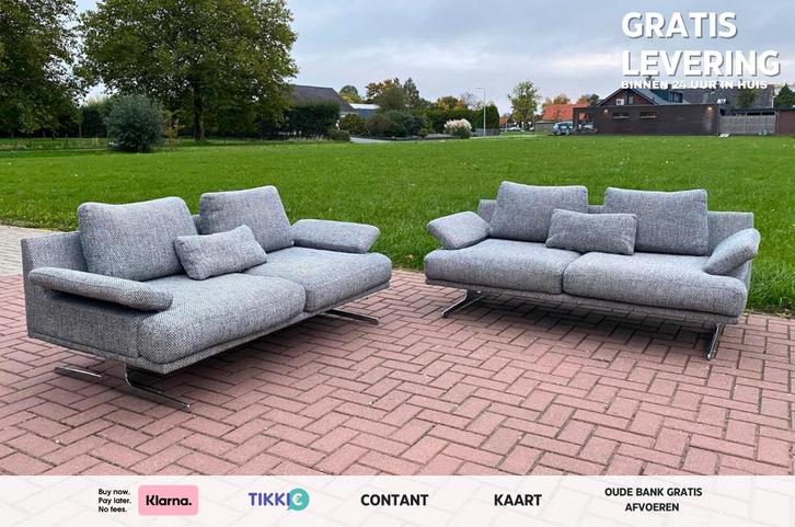 GRATIS LEVERING HEEL NL Mooi Montel Grijs Stoffen Bankstel, Huis en Inrichting, Banken | Bankstellen, Zo goed als nieuw, Rechte bank