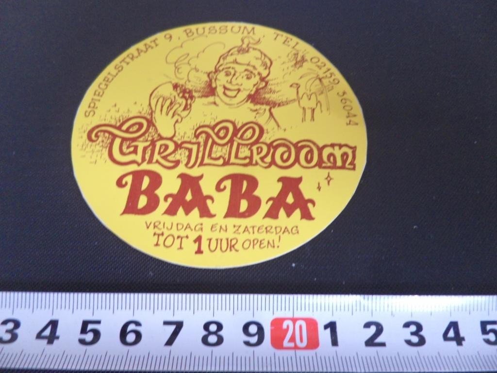 sticker Bussum Grillroom BABA spiegelstraat 9 02159-36044, Ophalen, Zo goed als nieuw