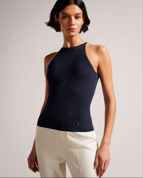 Ted Baker Navy Mouwloze Top - Geribbeld en Elegant, Kleding | Dames, Tops, Nieuw, Maat 38/40 (M), Blauw, Zonder mouw, Ophalen of Verzenden