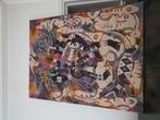 Origineel batik doek schilderij, met guldenprijs + omtwerper, Antiek en Kunst, Ophalen