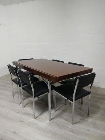 Vintage modernistische tafel + stoelen | Pieter de Bruyne  beschikbaar voor biedingen