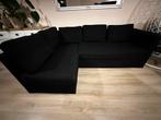 Zwarte Hoekbank met Slaapfunctie – 228x150 cm, Ophalen, Gebruikt, 125 tot 150 cm, Overige materialen