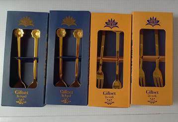 4x dessertlepels en -vorken set, goudkleur, giftset (nieuw) beschikbaar voor biedingen