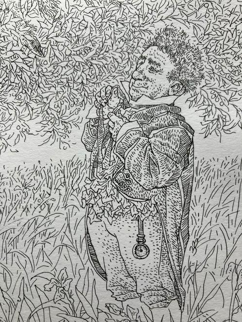 🔴 Grafiek PETER VOS - Duivels in boom - zeefdruk vogels man, Antiek en Kunst, Kunst | Litho's en Zeefdrukken, Ophalen of Verzenden