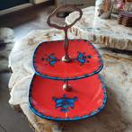 Vintage Etagère - Rood met Blauwe Decoratie, Huis en Inrichting, Woonaccessoires | Etagères, Ophalen of Verzenden, Zo goed als nieuw