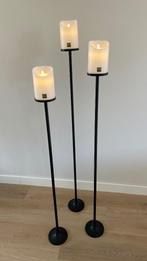 Vloerkandelaren set van 3 stuks zwart incl. witte LEDkaarsen, Huis en Inrichting, Woonaccessoires | Kandelaars en Kaarsen, Ophalen of Verzenden