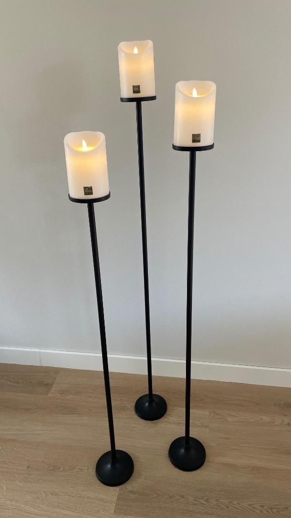 Vloerkandelaren set van 3 stuks zwart incl. witte LEDkaarsen, Huis en Inrichting, Woonaccessoires | Kandelaars en Kaarsen, Nieuw