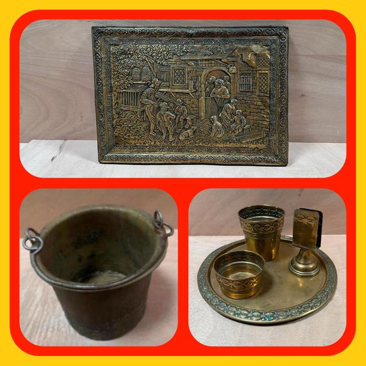 129 Antiek Latoen koperen plaat / lijm Pot /Koperen Rookstel, Antiek en Kunst, Antiek | Koper en Brons, Ophalen of Verzenden