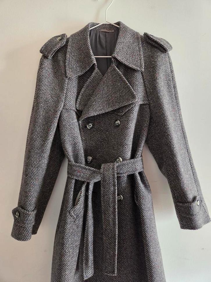 Vintage tweed trenchcoat, Kleding | Dames, Jassen | Winter, Zo goed als nieuw, Maat 38/40 (M), Grijs, Ophalen of Verzenden