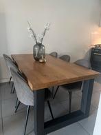 Massief eiken eettafel met U poten van zwart staal, 50 tot 100 cm, Rechthoekig, Ophalen of Verzenden, Zo goed als nieuw