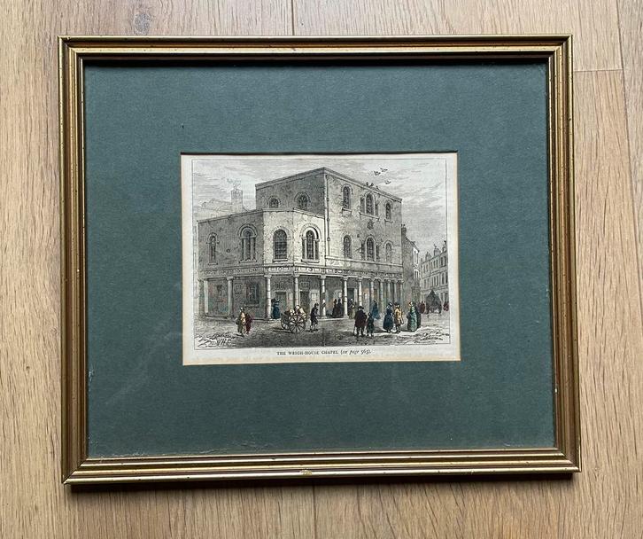 Ingekleurde Engelse gravure Weigh-House London, Antiek en Kunst, Kunst | Etsen en Gravures, Ophalen of Verzenden